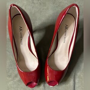 Anne Klein open toed red leather pump